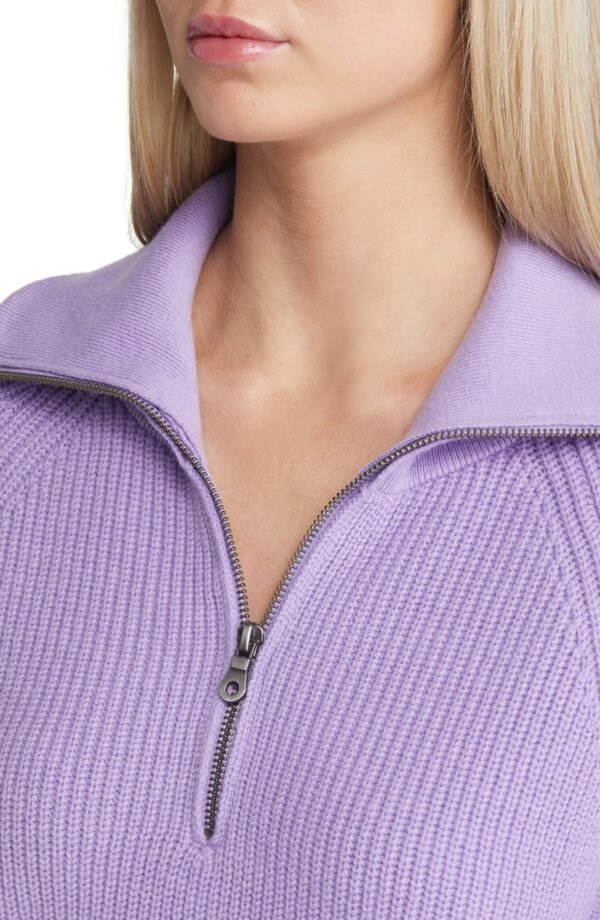 Open Edit - Half Zip Cotton Blend Rib Sweater - Image 10