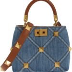 Valentino Garavani – Valentino Roman Stud Matelassé Topstitched Denim Top Handle Bag (GROUP BUY)