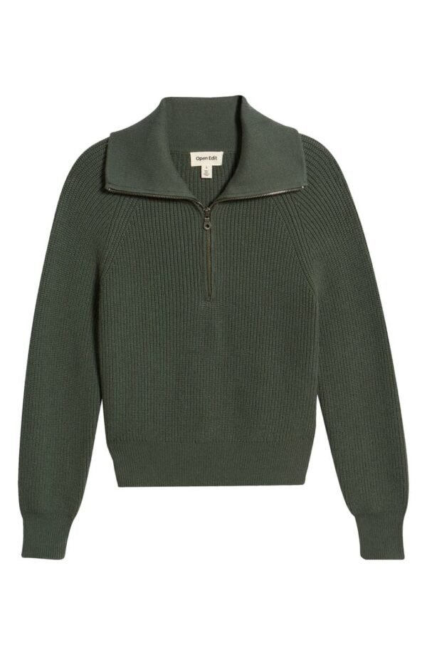 Open Edit - Half Zip Cotton Blend Rib Sweater - Image 16