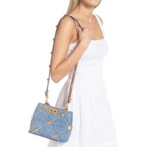 Valentino Garavani – Valentino Roman Stud Matelassé Topstitched Denim Top Handle Bag