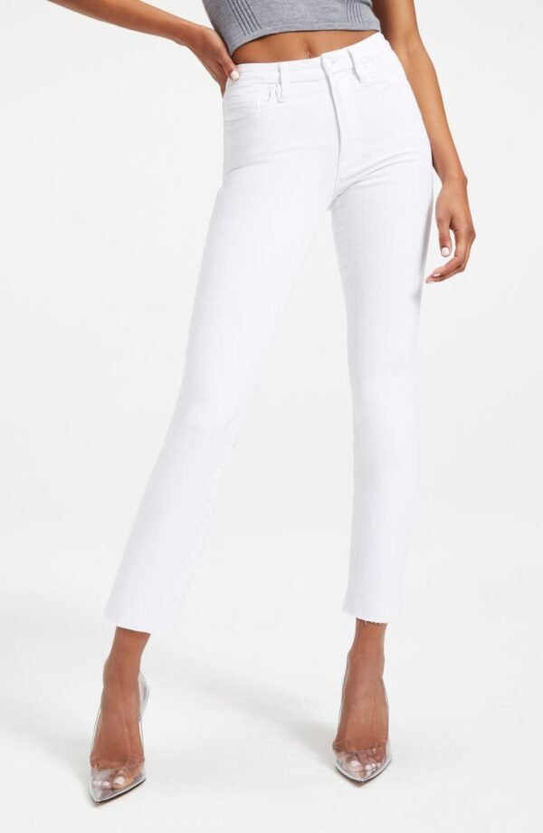 Good American - Good Straight High Waist Raw Hem Straight Leg Jeans - Image 5