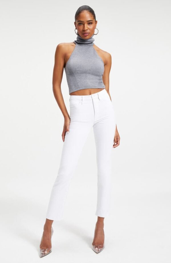 Good American - Good Straight High Waist Raw Hem Straight Leg Jeans