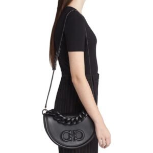 FERRAGAMO – Aura Crescent Calfskin Shoulder Bag