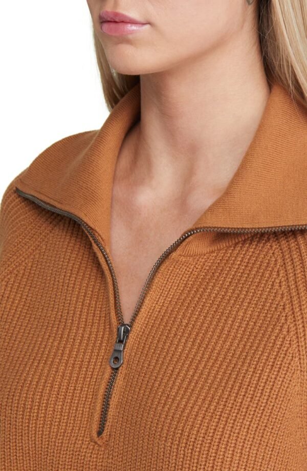 Open Edit - Half Zip Cotton Blend Rib Sweater - Image 5