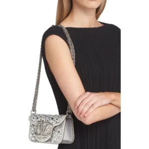 VALENTINO GARAVANI – Small VLOGO Crystal Embellished Leather Shoulder Bag