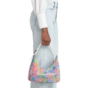 GIVENCHY – Small Moon Cut Out Bistrot Print Denim Hobo Bag