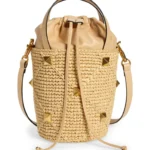 VALENTINO GARAVANI – Roman Stud Woven Raffia & Leather Bucket Bag (GROUP BUY)