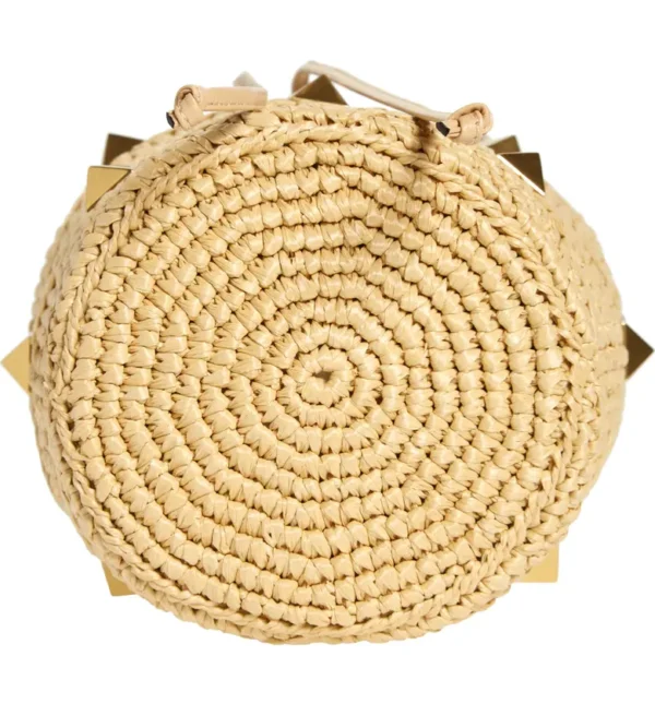VALENTINO GARAVANI - Roman Stud Woven Raffia & Leather Bucket Bag - Image 6