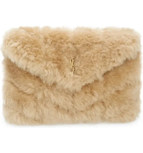 SAINT LAURENT - Small Lou Puffer Genuine Shearling Pouch