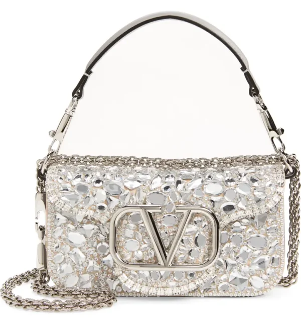 VALENTINO GARAVANI - Small VLOGO Crystal Embellished Leather Shoulder Bag