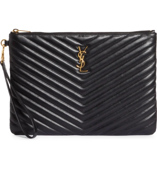 SAINT LAURENT - YSL Monogram Matelass? Leather Tablet Pouch