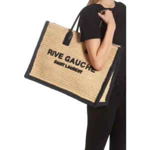 SAINT LAURENT – Large Rive Gauche Logo Woven Tote