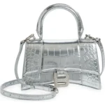 BALENCIAGA – Extra Small Hourglass Metallic Croc Embossed Leather Top Handle Bag (GROUP BUY)