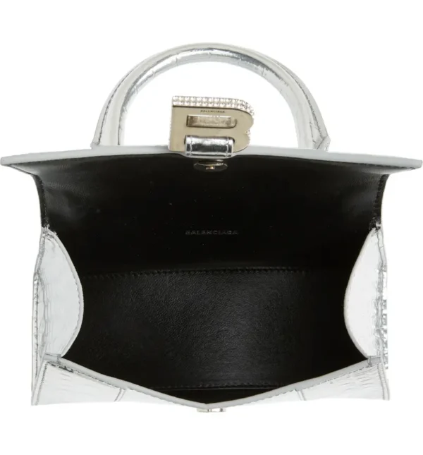 BALENCIAGA - Extra Small Hourglass Metallic Croc Embossed Leather Top Handle Bag - Image 7