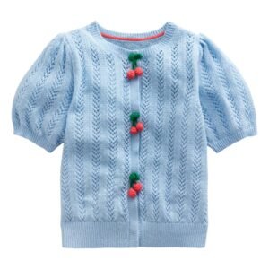 Mini Boden – Kids’ Raspberry Accent Short Sleeve Pointelle Cardigan