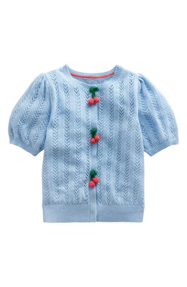Mini Boden - Kids' Raspberry Accent Short Sleeve Pointelle Cardigan