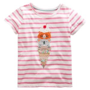 Mini Boden – Kids’ Stripe Appliqué Cone Cotton Graphic T-Shirt