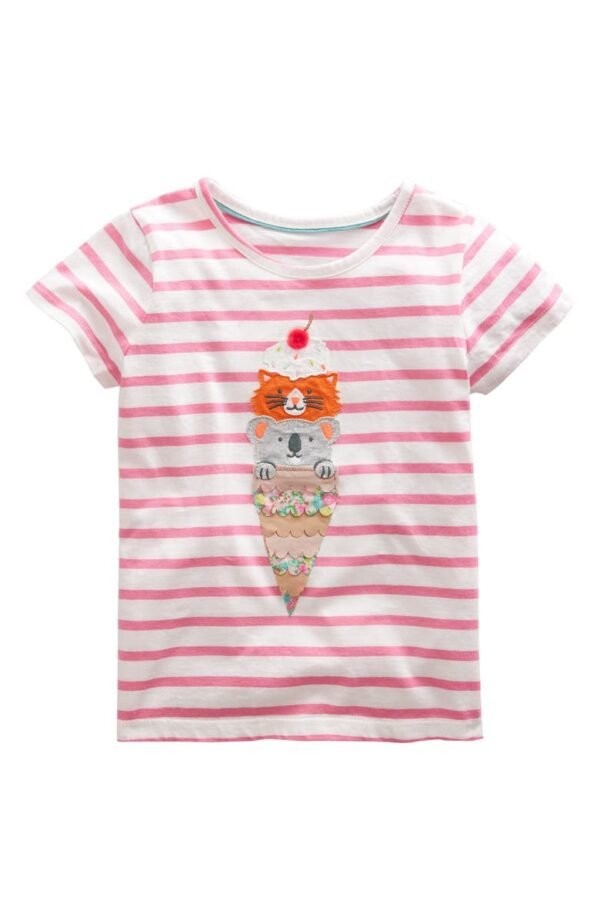 Mini Boden - Kids' Stripe Appliqué Cone Cotton Graphic T-Shirt