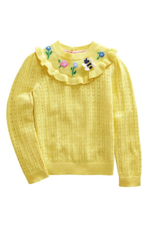 Mini Boden - Kids' Embroidered Pointelle Cotton Sweater