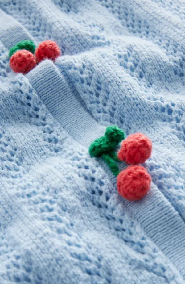 Mini Boden - Kids' Raspberry Accent Short Sleeve Pointelle Cardigan - Image 3