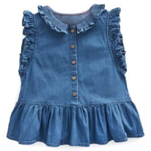 Mini Boden – Kids’ Ruffle Cotton Chambray Peplum Top