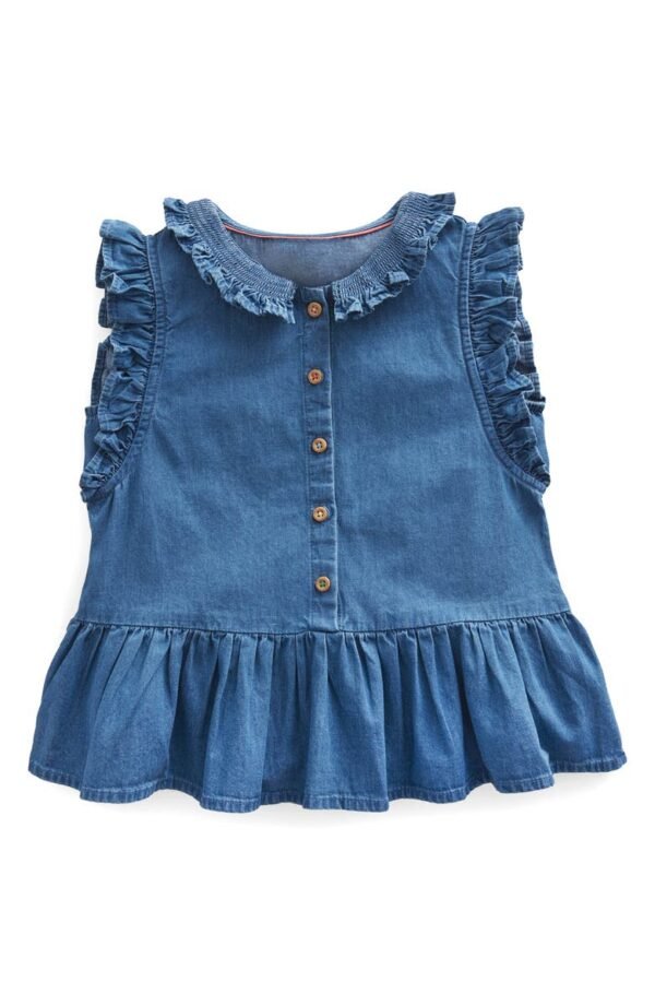 Mini Boden - Kids' Ruffle Cotton Chambray Peplum Top