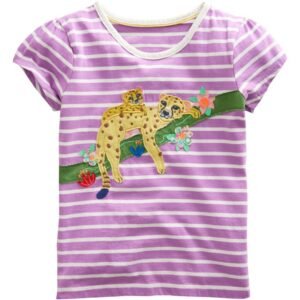 Mini Boden – Kids’ Stripe Appliqué Leopard Cotton Graphic T-Shirt