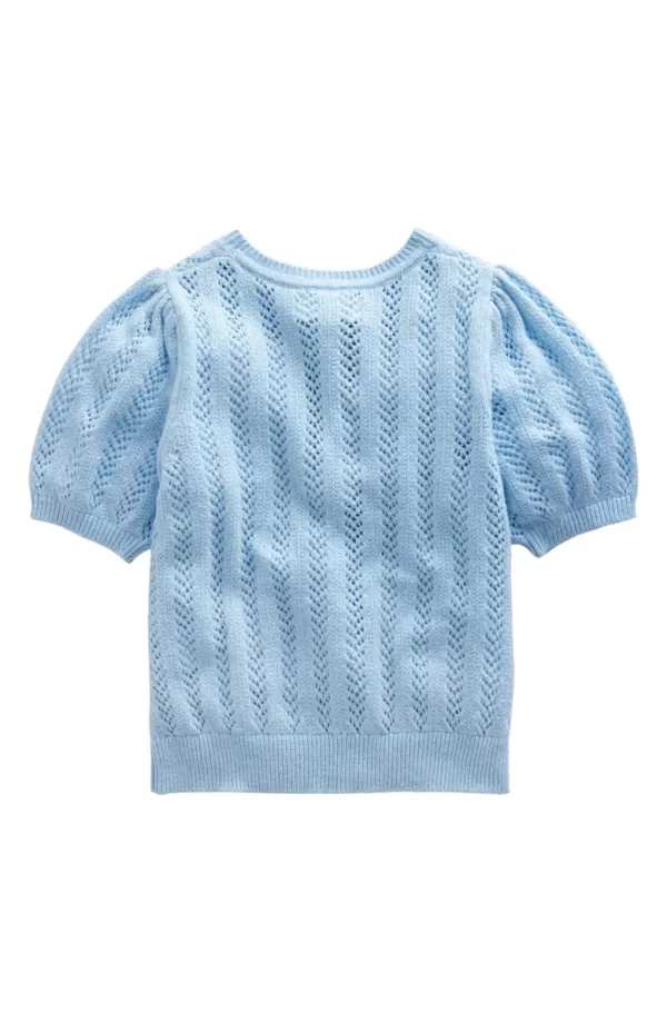 Mini Boden - Kids' Raspberry Accent Short Sleeve Pointelle Cardigan - Image 2
