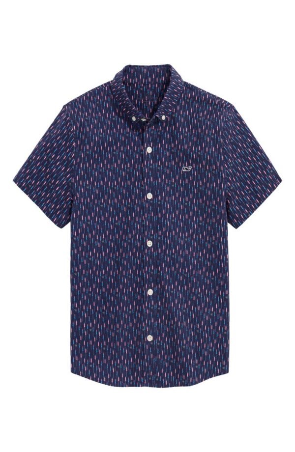 Kids' Firecracker Short Sleeve Stretch Button-Down Shirt