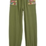 Peek Aren’t You Curious – Kids’ Embroidered Smocked Trim Cotton Pants