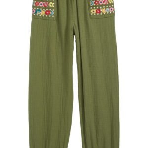 Peek Aren't You Curious - Kids' Embroidered Smocked Trim Cotton Pants