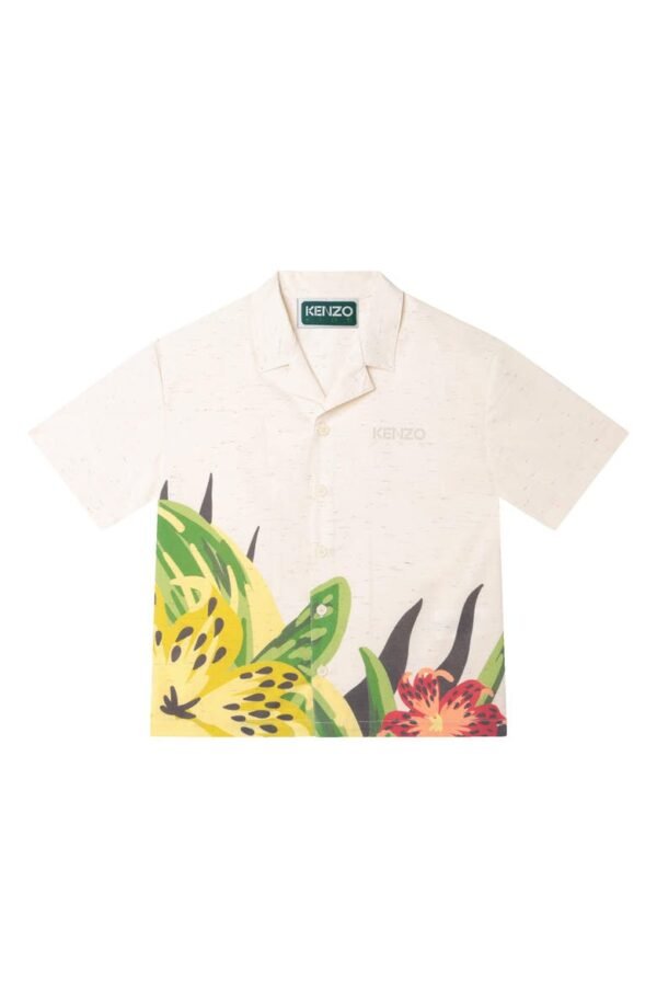 KENZO - Kids' Tropical Print Short Sleeve Cotton Button-Up Shirt