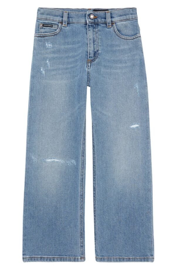 Dolce&Gabbana - Kids' Distressed Stretch Denim Straight Leg Jeans
