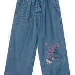 Peek Aren’t You Curious – Kids’ Wide Leg Embroidered Denim Pants