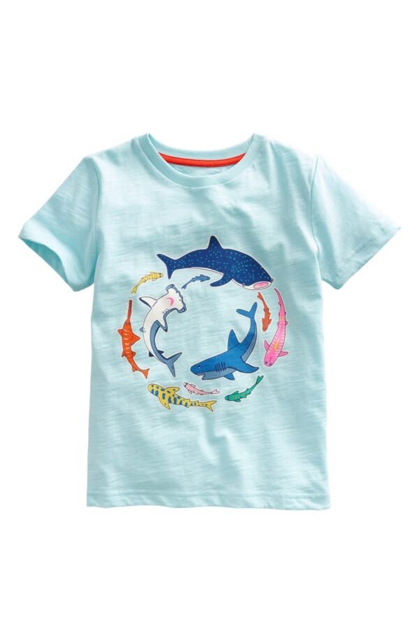 Mini Boden - Kids' Sharks Glow in the Dark Cotton Graphic T-Shirt