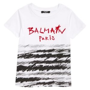 Balmain - Kids' Scribble Logo Cotton Graphic Tee