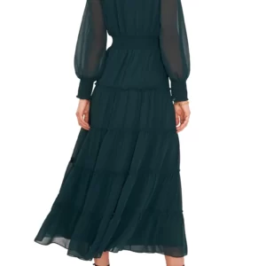 1.STATE – Tie Neck Long Sleeve Tiered Maxi Dress