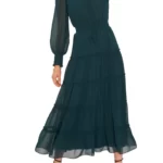 1.STATE – Tie Neck Long Sleeve Tiered Maxi Dress