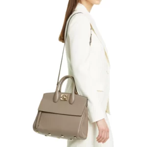FERRAGAMO – The Studio Calfskin Leather Top Handle Bag
