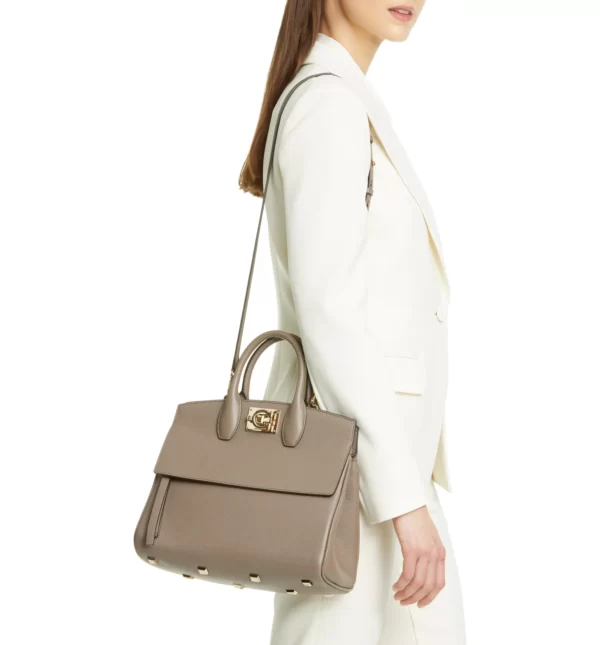 FERRAGAMO - The Studio Calfskin Leather Top Handle Bag - Image 2