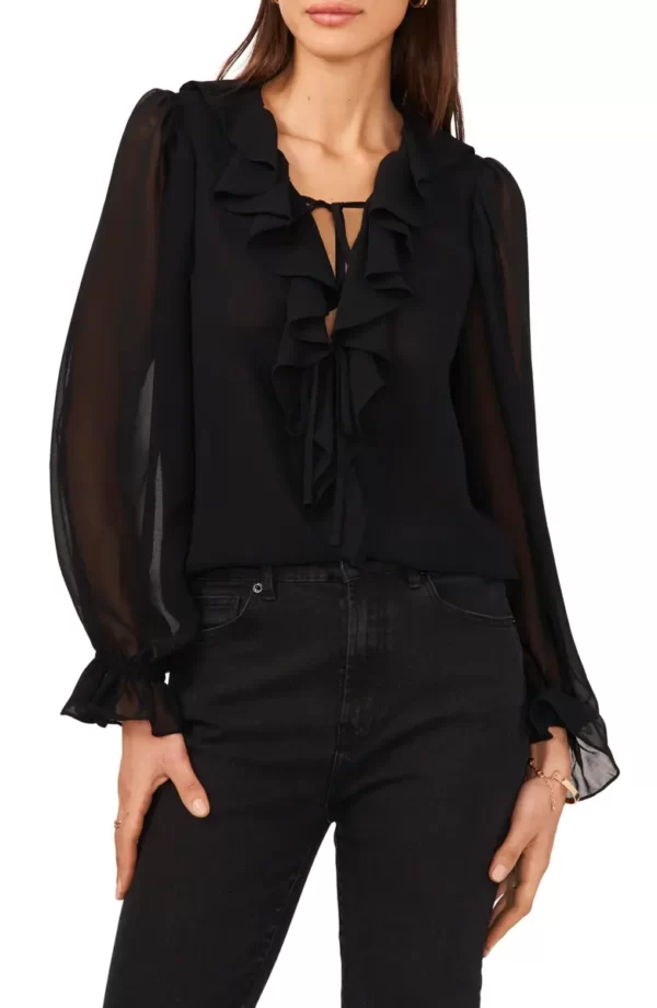 1.STATE - Ruffle Tie Neck Top