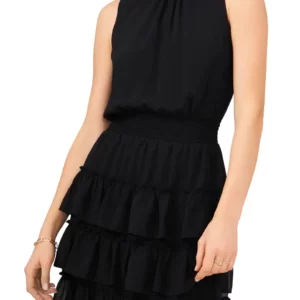 1.STATE – Smock Neck Sleeveless Fit & Flare Dress