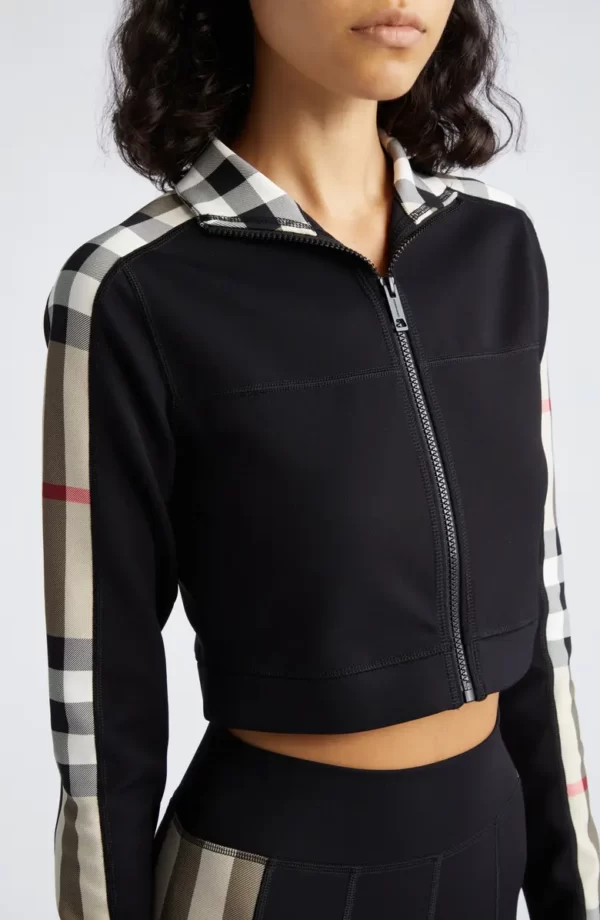 Burberry - Cynthia Crop Check Panel Front Zip Top - Image 3