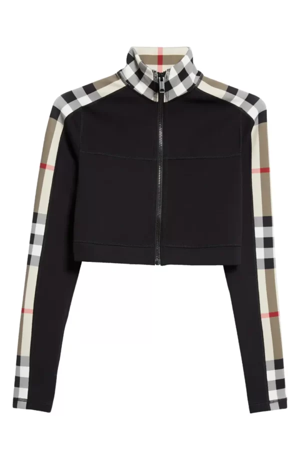 Burberry - Cynthia Crop Check Panel Front Zip Top - Image 5