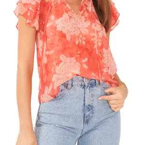 1.STATE - Floral Print Flutter Sleeve Top