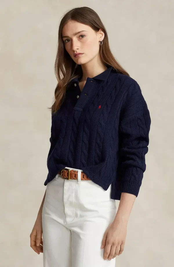 Polo Ralph Lauren - Wool & Cashmere Crop Cable Polo Sweater