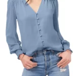 1.STATE – Smocked Detail Button-Up Blouse