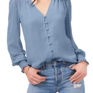 1.STATE - Smocked Detail Button-Up Blouse