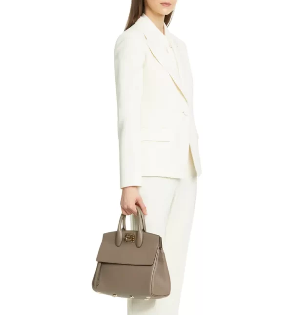 FERRAGAMO - The Studio Calfskin Leather Top Handle Bag - Image 3