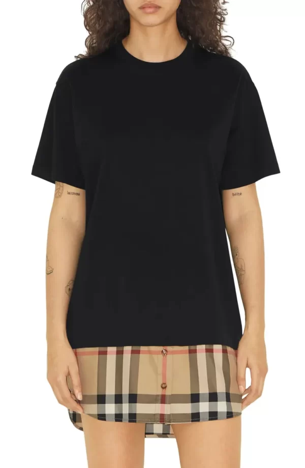 Burberry - Eden Check Shirttail Hem T-Shirt